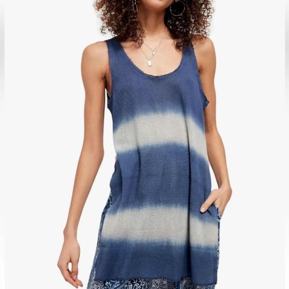 NWT Free People Women's Joni Long Knit Tank Top Out to Sea Combo Size Small